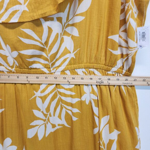 Old Navy Floral Midi Dress Size 2X Yellow One Ruffle Shoulder Tropical Breezy - Picture 14 of 16